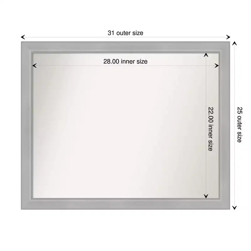 Specchio da parete stretto per bagno Vista in nickel spazzolato non bisellato 31" x 25": Rettangolare, Cornice in polistirene, Montaggio a parete