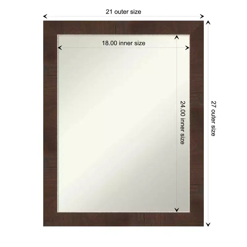 Specchio da parete stretto 21" x 27" Wildwood Brown non smussato