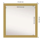 Specchio da parete Grace quadrato moderno da 30" x 30" con cornice in polistirene, oro spazzolato, non smussato