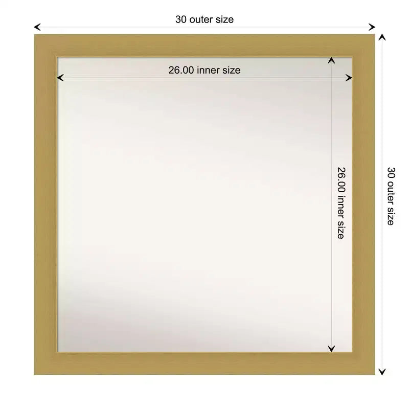Specchio da parete Grace quadrato moderno da 30" x 30" con cornice in polistirene, oro spazzolato, non smussato
