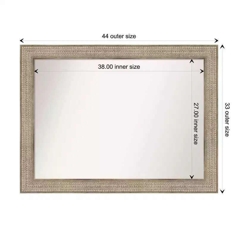 Specchio da parete in legno argentato con motivo a traliccio, senza bordi smussati, 44"x33": design moderno, ferramenta di montaggio inclusa