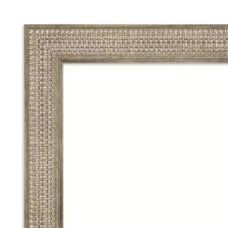 Specchio da parete in legno argentato con motivo a traliccio, senza bordi smussati, 44"x33": design moderno, ferramenta di montaggio inclusa