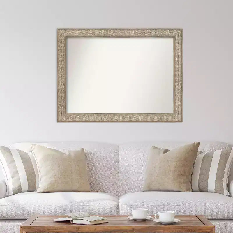 Specchio da parete in legno argentato con motivo a traliccio, senza bordi smussati, 44"x33": design moderno, ferramenta di montaggio inclusa