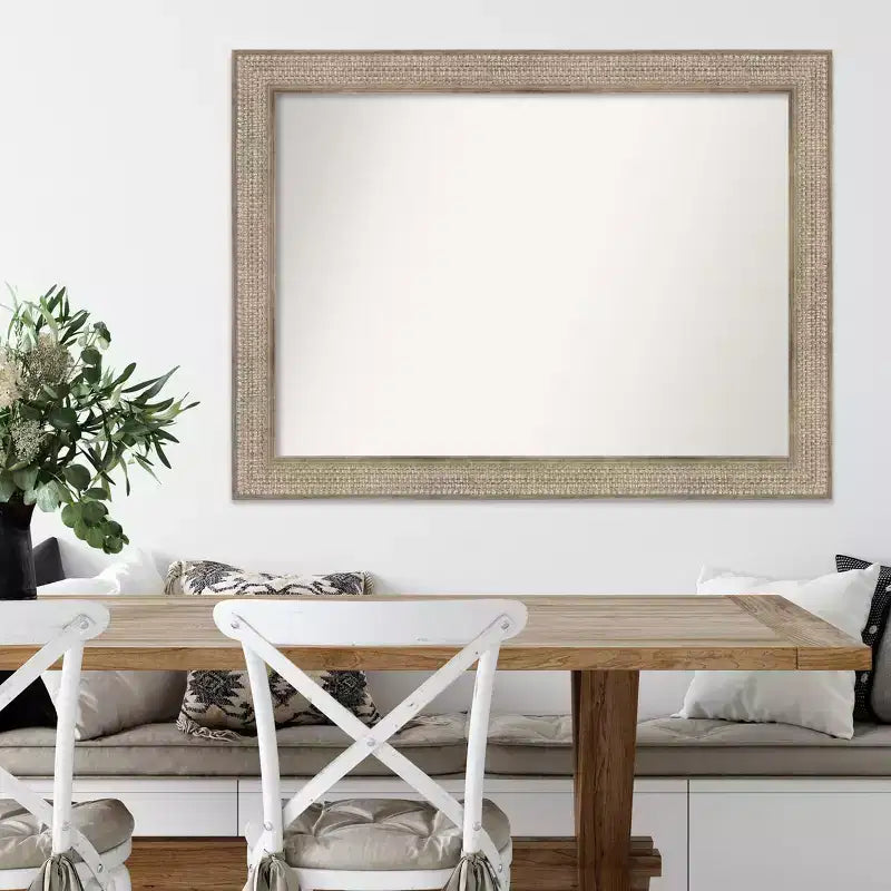 Specchio da parete in legno argentato con motivo a traliccio, senza bordi smussati, 44"x33": design moderno, ferramenta di montaggio inclusa
