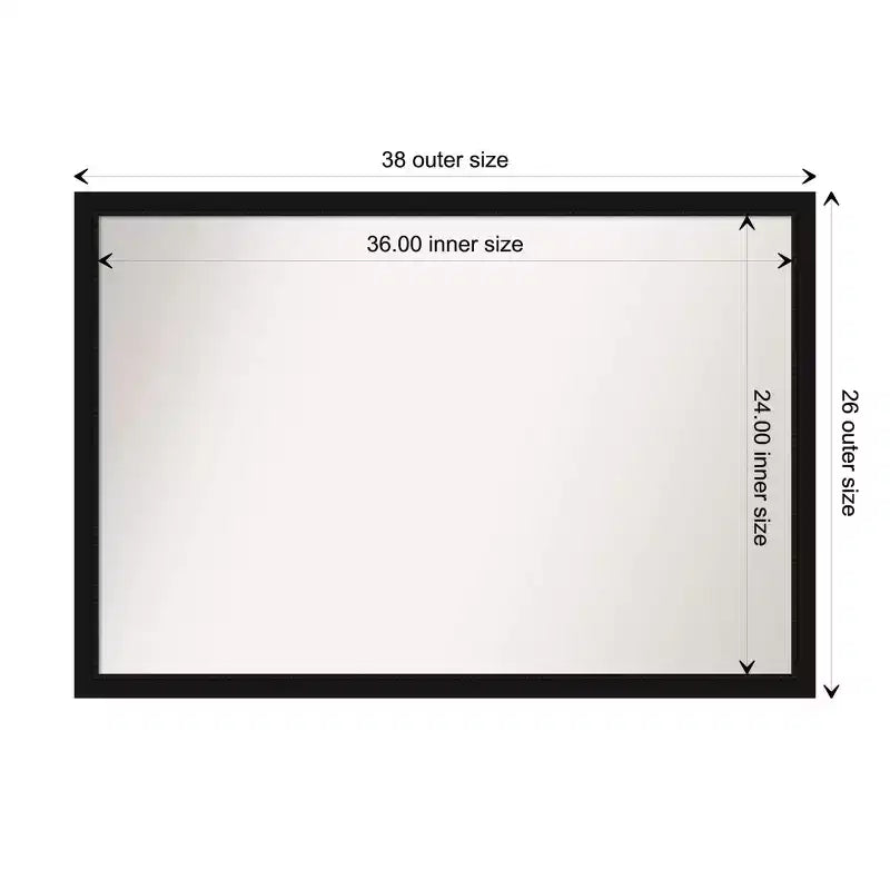 Specchio da parete stretto nero Avon non smussato 38" x 26": moderna cornice in polistirene, hardware di montaggio incluso