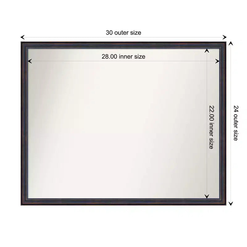 Specchio da parete in legno bronzo scuro con bordo non smussato, 30" x 24"