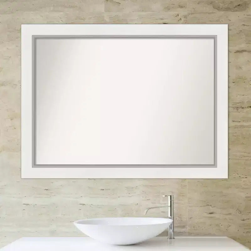 Specchio da parete per bagno Eva non smussato 44" x 33" Bianco: Rettangolare Moderno, Cornice in Polistirene