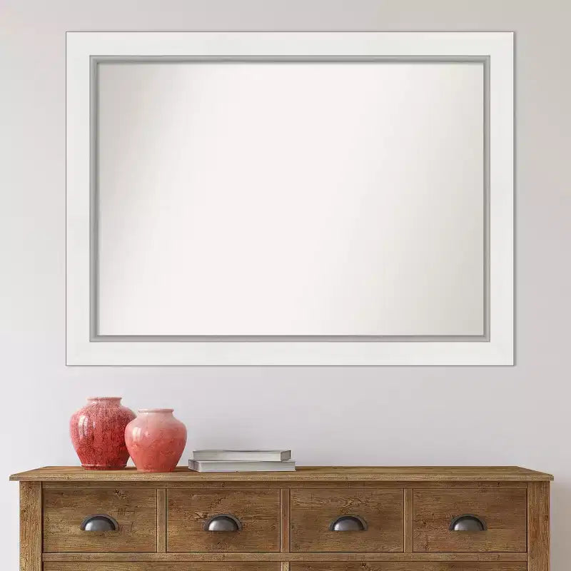 Specchio da parete per bagno Eva non smussato 44" x 33" Bianco: Rettangolare Moderno, Cornice in Polistirene