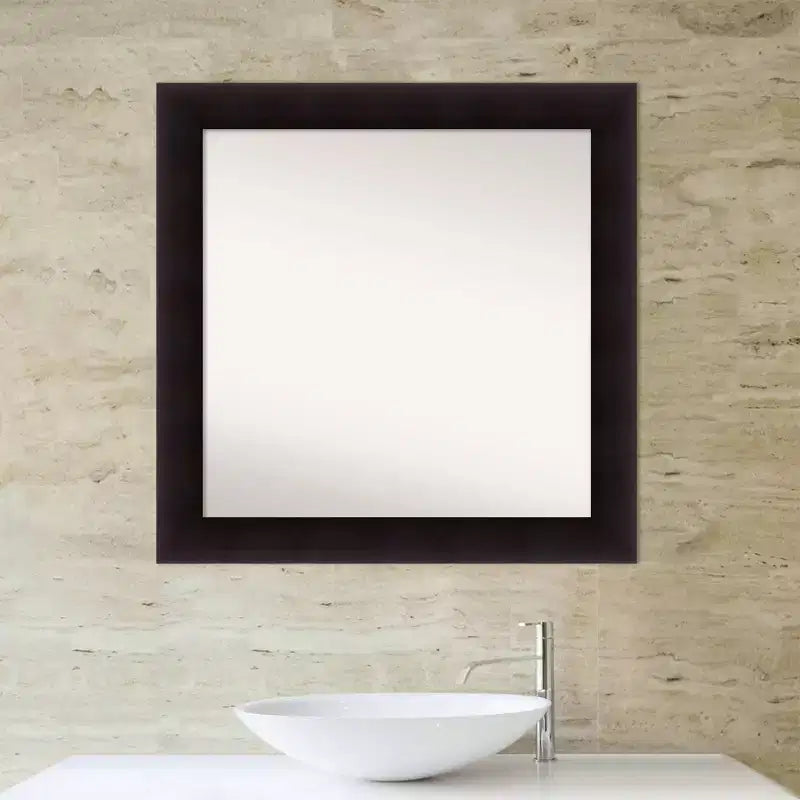 Specchio da parete per bagno in legno di espresso Portico 81 x 81 cm senza smussature: design quadrato moderno, montaggio a parete, include l'hardware