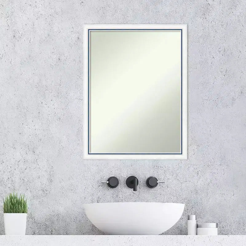 Specchio da bagno da parete Morgan 50x66 cm, senza smussatura, bianco/blu: stile moderno, cornice in legno, montaggio a parete