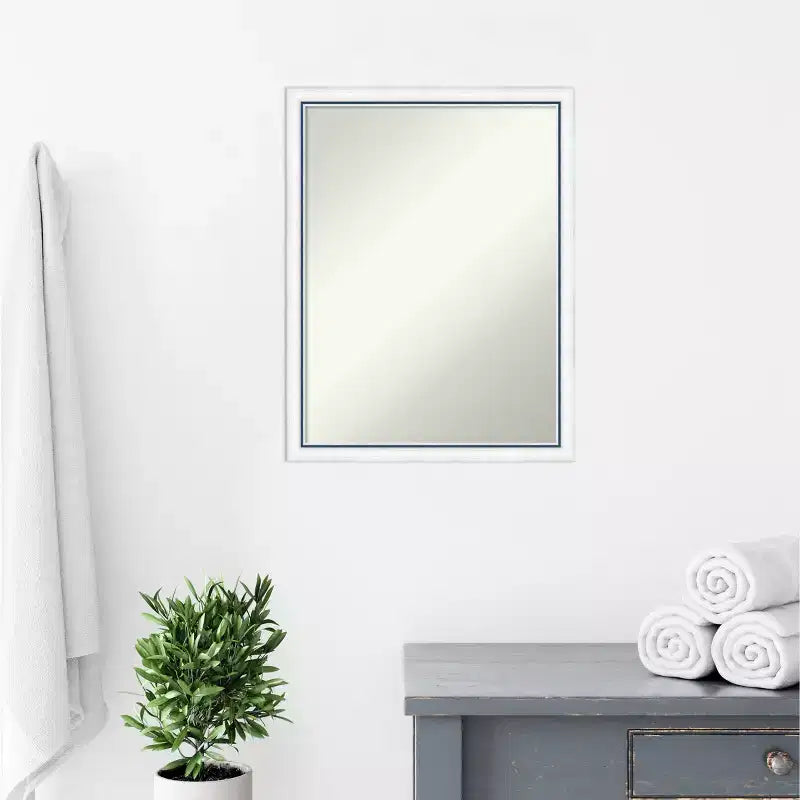Specchio da bagno da parete Morgan 50x66 cm, senza smussatura, bianco/blu: stile moderno, cornice in legno, montaggio a parete