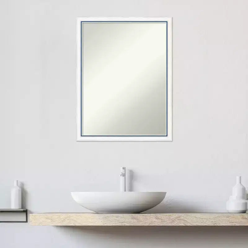 Specchio da bagno da parete Morgan 50x66 cm, senza smussatura, bianco/blu: stile moderno, cornice in legno, montaggio a parete