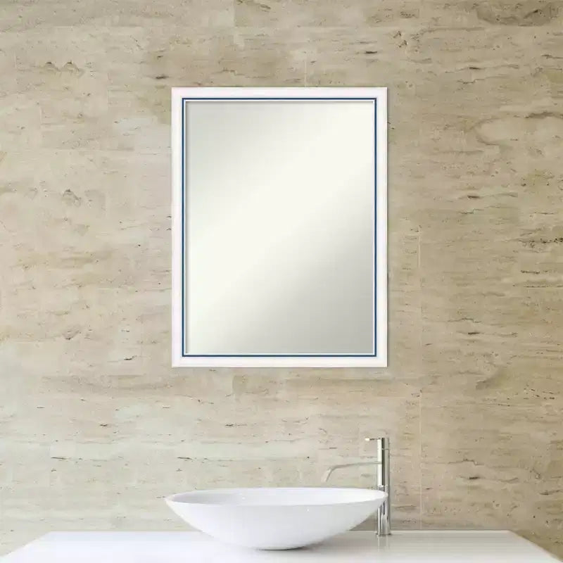 Specchio da bagno da parete Morgan 50x66 cm, senza smussatura, bianco/blu: stile moderno, cornice in legno, montaggio a parete
