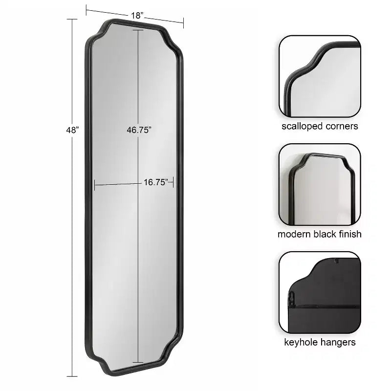 Specchio da parete con cornice Plumley 18"x48", nero