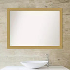 Specchio da parete per bagno Grace da 42" x 31" senza smussatura oro spazzolato: Rettangolare, cornice in polistirene, montato a parete