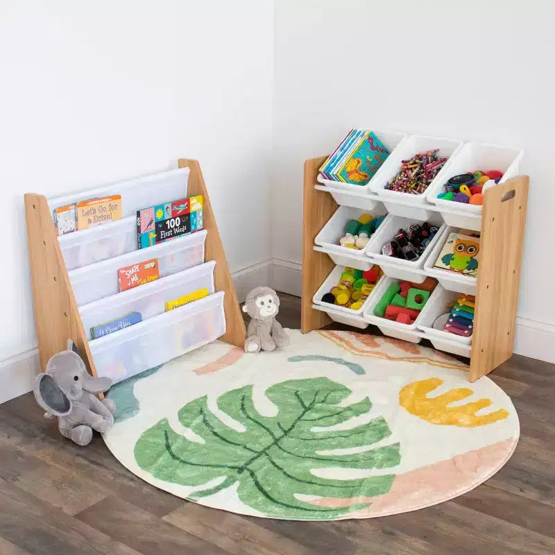 Organizzatore per giochi per bambini Kids' Journey con 9 contenitori in plastica legno naturale/bianco: struttura in MDF, 3 ripiani