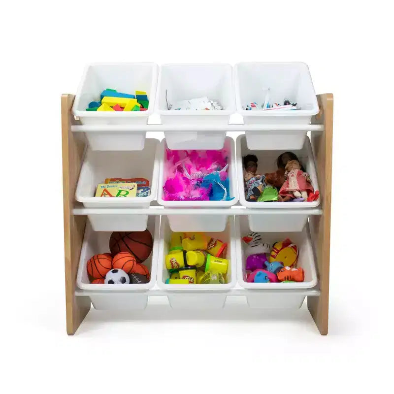 Organizzatore per giochi per bambini Kids' Journey con 9 contenitori in plastica legno naturale/bianco: struttura in MDF, 3 ripiani