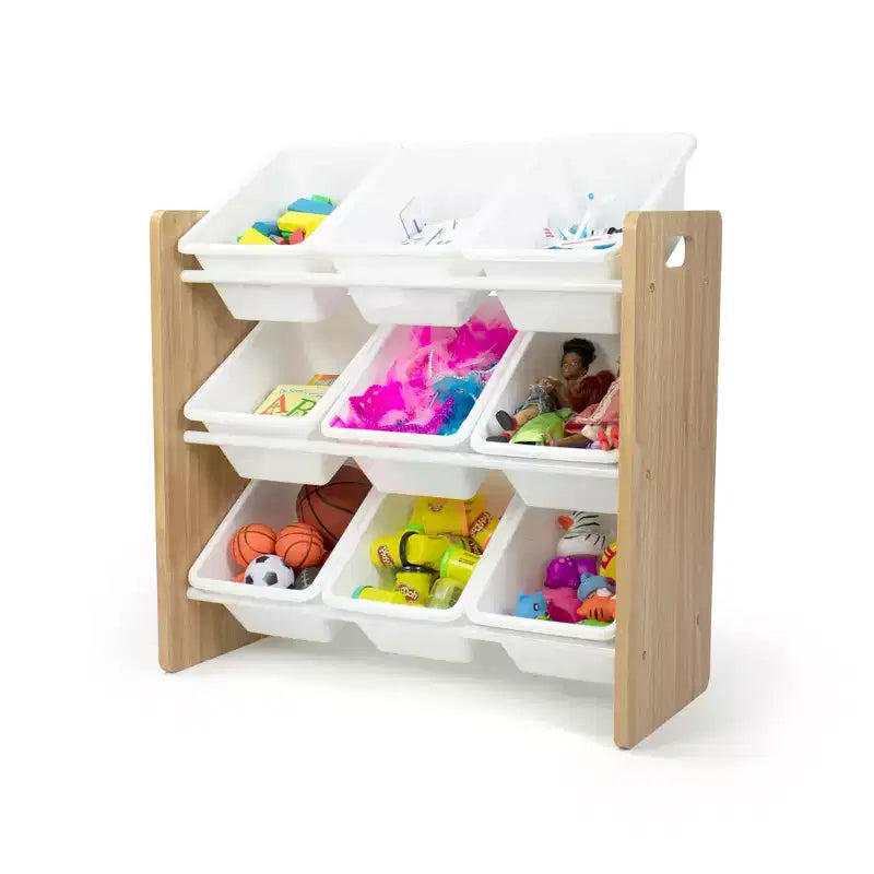 Organizzatore per giochi per bambini Kids' Journey con 9 contenitori in plastica legno naturale/bianco: struttura in MDF, 3 ripiani
