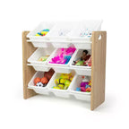 Organizzatore per giochi per bambini Kids' Journey con 9 contenitori in plastica legno naturale/bianco: struttura in MDF, 3 ripiani