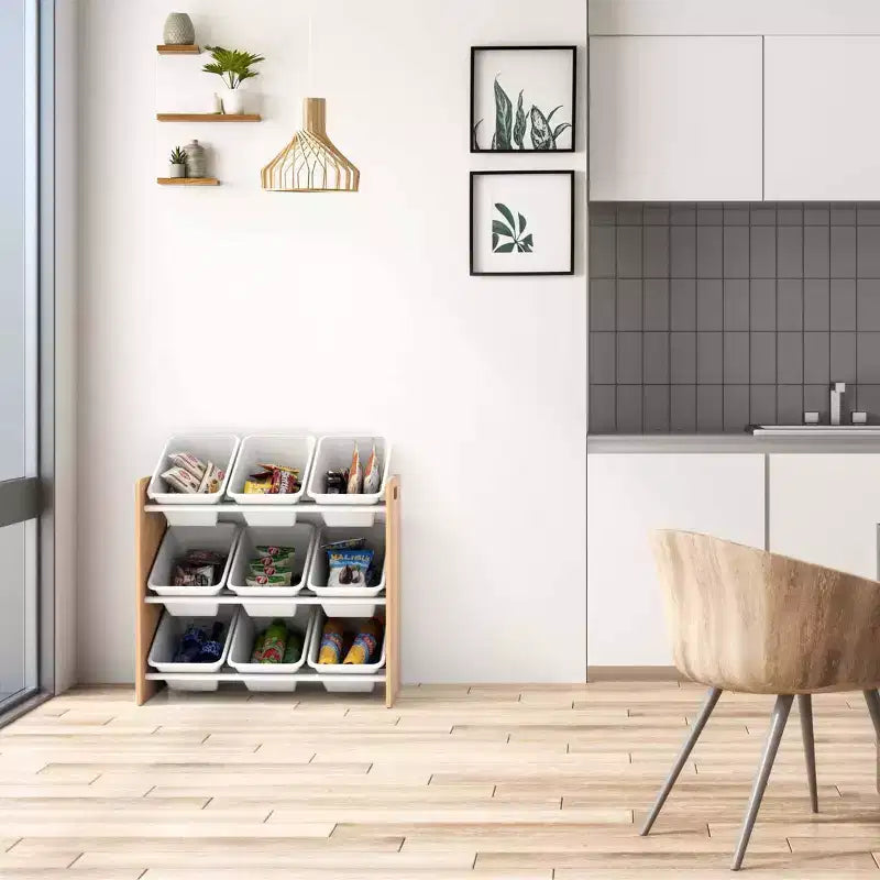 Organizzatore per giochi per bambini Kids' Journey con 9 contenitori in plastica legno naturale/bianco: struttura in MDF, 3 ripiani