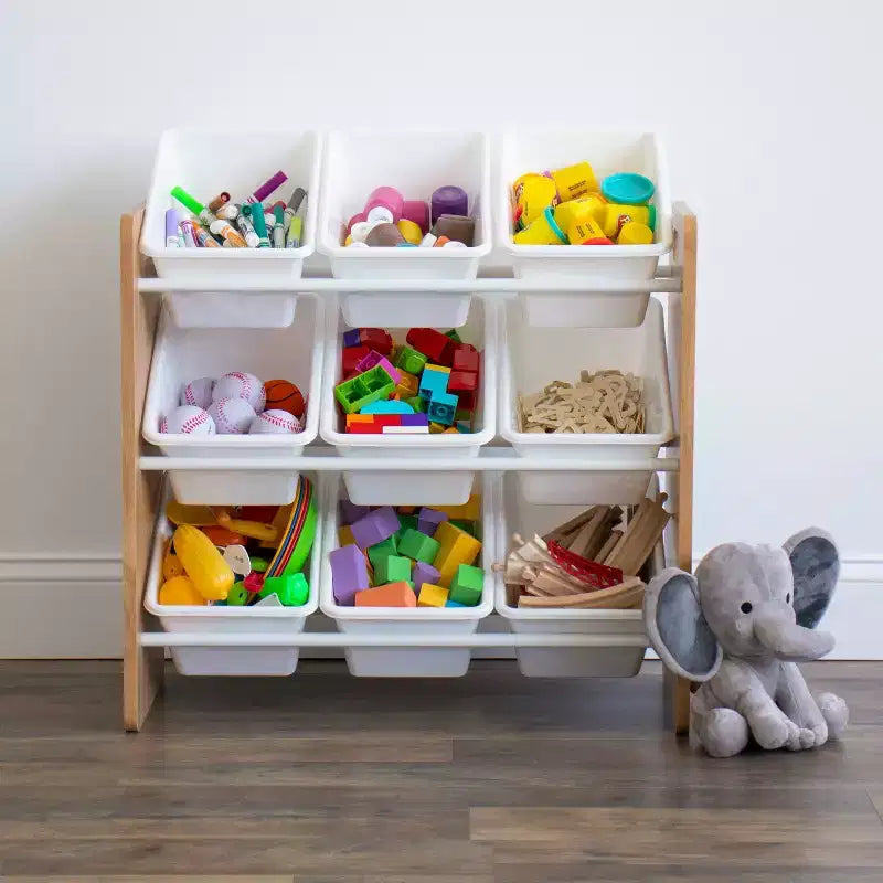 Organizzatore per giochi per bambini Kids' Journey con 9 contenitori in plastica legno naturale/bianco: struttura in MDF, 3 ripiani