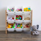 Organizzatore per giochi per bambini Kids' Journey con 9 contenitori in plastica legno naturale/bianco: struttura in MDF, 3 ripiani