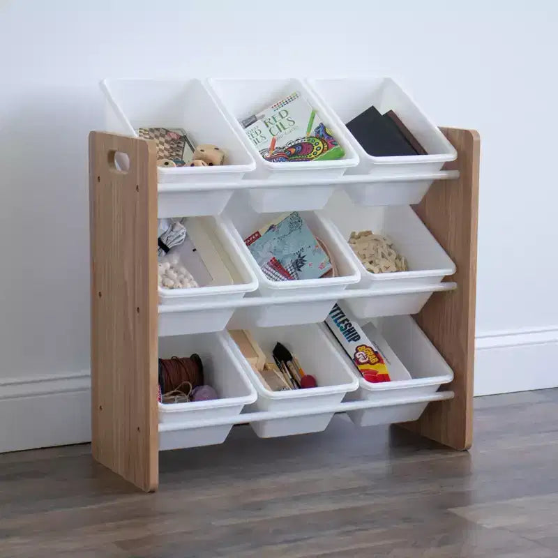 Organizzatore per giochi per bambini Kids' Journey con 9 contenitori in plastica legno naturale/bianco: struttura in MDF, 3 ripiani