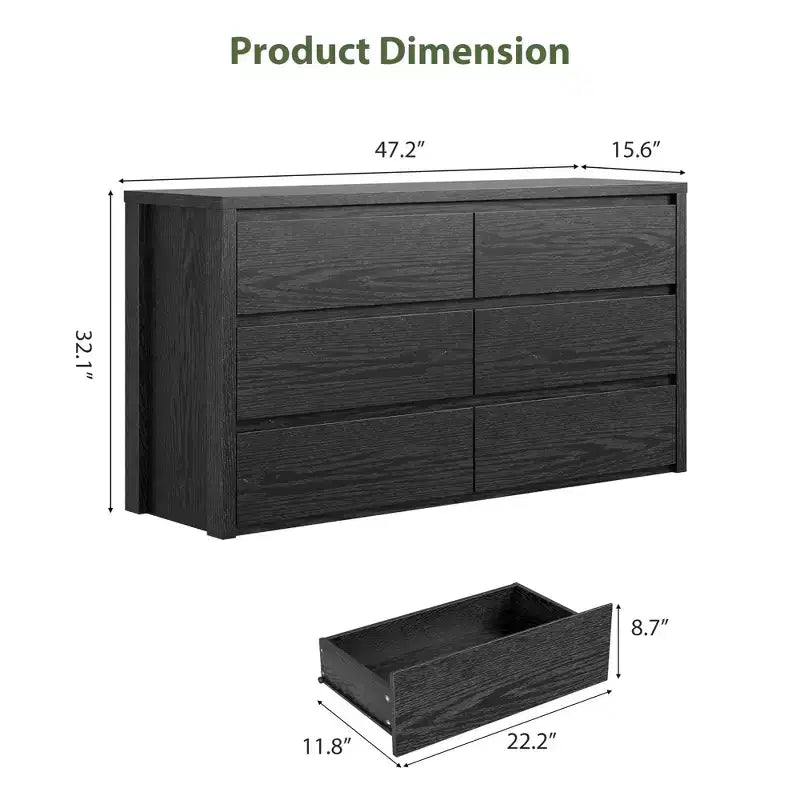 Cassettiera Rustica a 6 cassetti per Camera da Letto, in Legno, Senza Maniglie, Mobile Contenitore con Cassetti per Camera da Letto, Soggiorno, con Sicurezza Antiribaltamento