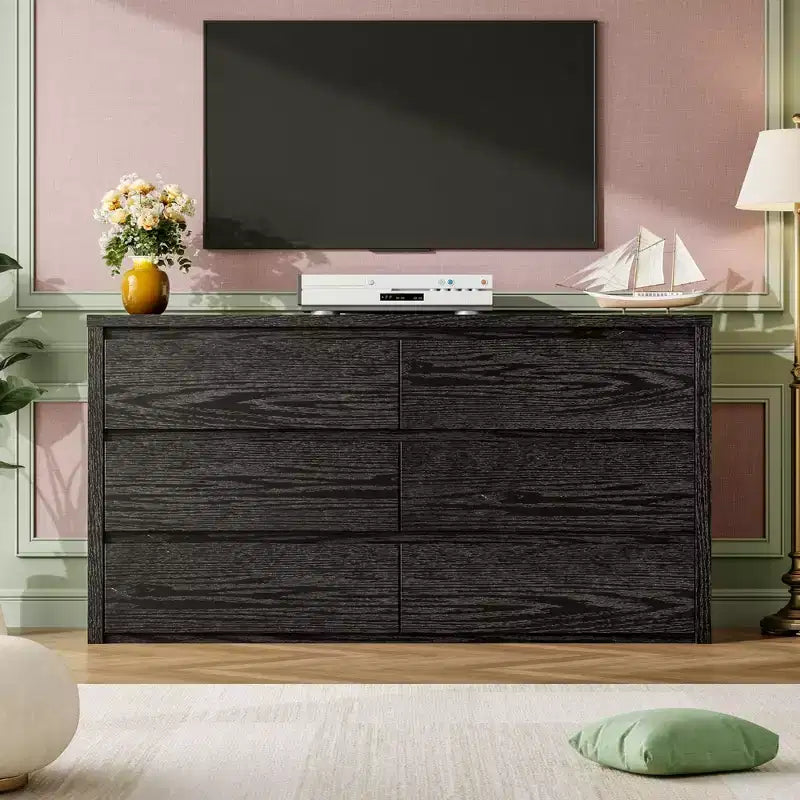 Cassettiera Rustica a 6 cassetti per Camera da Letto, in Legno, Senza Maniglie, Mobile Contenitore con Cassetti per Camera da Letto, Soggiorno, con Sicurezza Antiribaltamento