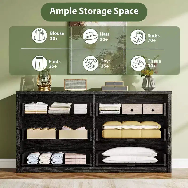 Cassettiera Rustica a 6 cassetti per Camera da Letto, in Legno, Senza Maniglie, Mobile Contenitore con Cassetti per Camera da Letto, Soggiorno, con Sicurezza Antiribaltamento