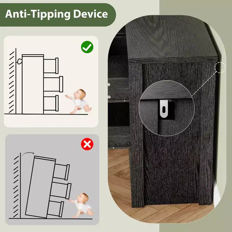 Cassettiera Rustica a 6 cassetti per Camera da Letto, in Legno, Senza Maniglie, Mobile Contenitore con Cassetti per Camera da Letto, Soggiorno, con Sicurezza Antiribaltamento