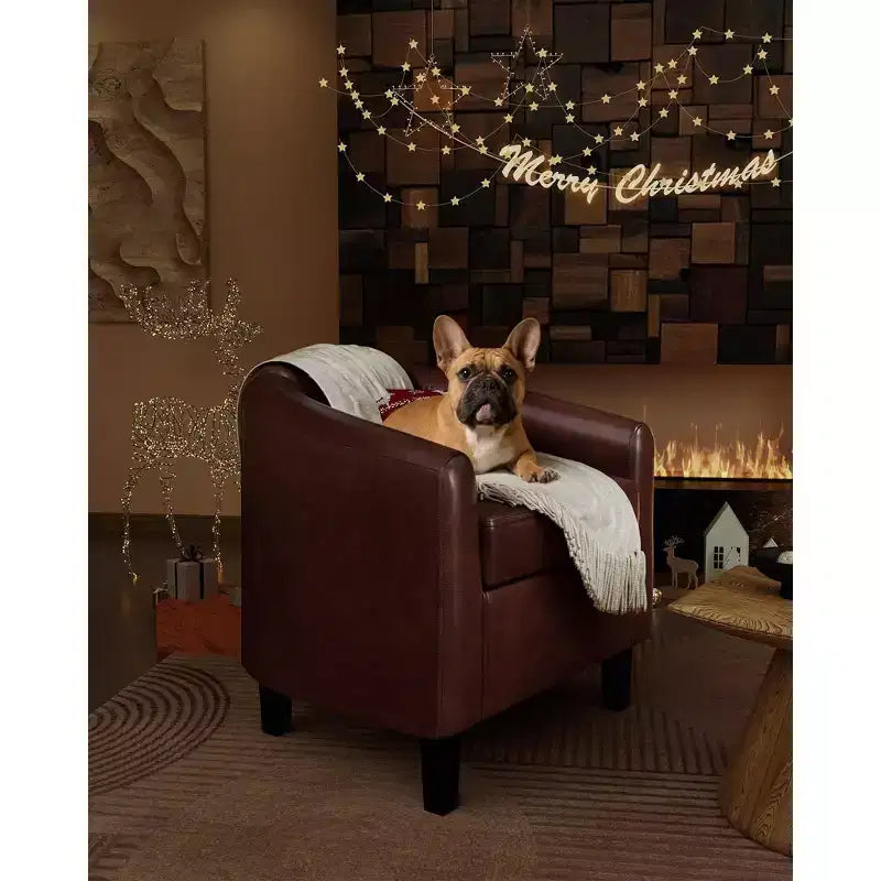 Poltrona a pozzetto, piccola poltrona con braccioli e cuscino in PU, 25x26.8x28, poltrona lounge in similpelle marrone, grigio e nero per spazi compatti