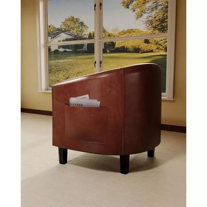 Poltrona a pozzetto, piccola poltrona con braccioli e cuscino in PU, 25x26.8x28, poltrona lounge in similpelle marrone, grigio e nero per spazi compatti