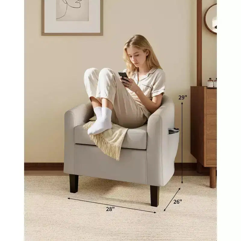 Poltrona a pozzetto, piccola poltrona con braccioli e cuscino in PU, 25x26.8x28, poltrona lounge in similpelle marrone, grigio e nero per spazi compatti