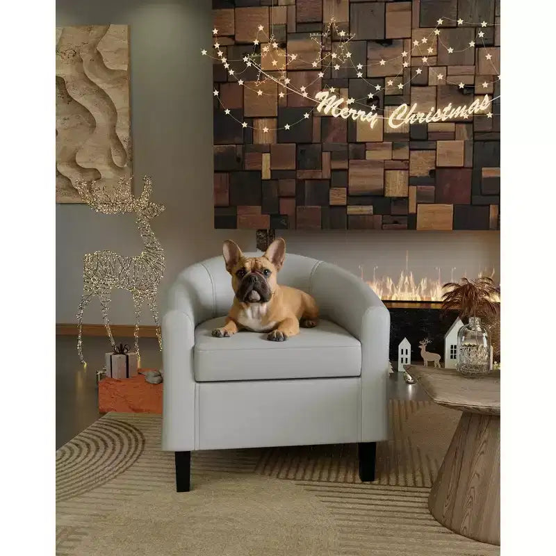 Poltrona a pozzetto, piccola poltrona con braccioli e cuscino in PU, 25x26.8x28, poltrona lounge in similpelle marrone, grigio e nero per spazi compatti