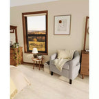 Poltrona a pozzetto, piccola poltrona con braccioli e cuscino in PU, 25x26.8x28, poltrona lounge in similpelle marrone, grigio e nero per spazi compatti