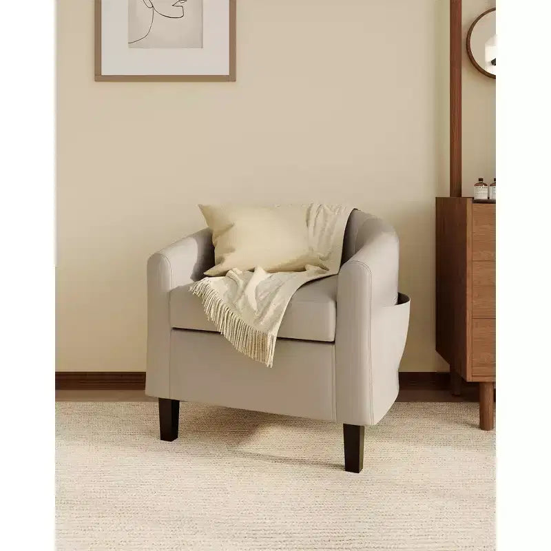 Poltrona a pozzetto, piccola poltrona con braccioli e cuscino in PU, 25x26.8x28, poltrona lounge in similpelle marrone, grigio e nero per spazi compatti
