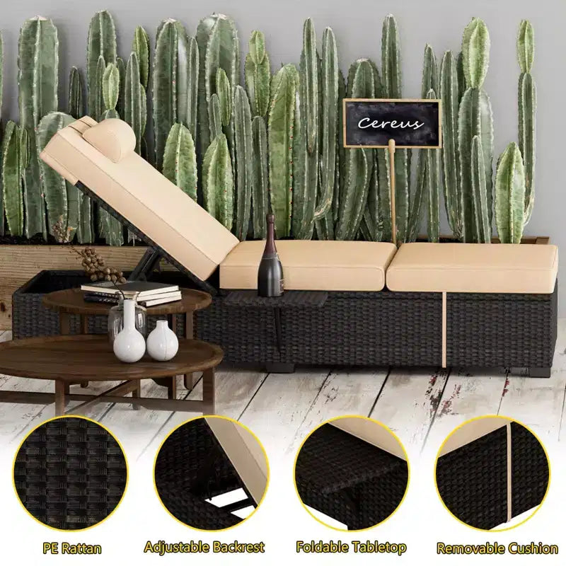 Lettino da Giardino in Rattan per Esterni, Sdraio Reclinabile Regolabile per Piscina con Cuscino, Vimini PE, Lettino Prendisole per Spiaggia, Cortile