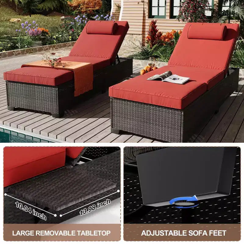 Lettino da Giardino in Rattan per Esterni, Sdraio Reclinabile Regolabile per Piscina con Cuscino, Vimini PE, Lettino Prendisole per Spiaggia, Cortile