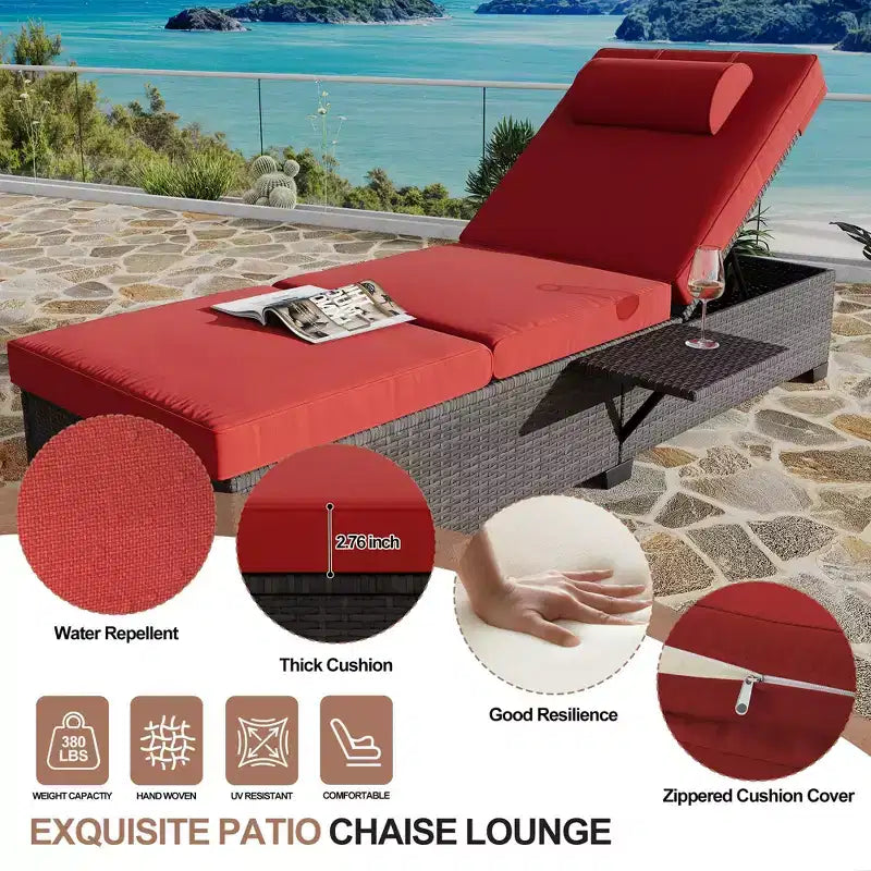 Lettino da Giardino in Rattan per Esterni, Sdraio Reclinabile Regolabile per Piscina con Cuscino, Vimini PE, Lettino Prendisole per Spiaggia, Cortile