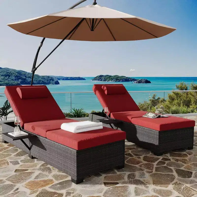 Lettino da Giardino in Rattan per Esterni, Sdraio Reclinabile Regolabile per Piscina con Cuscino, Vimini PE, Lettino Prendisole per Spiaggia, Cortile