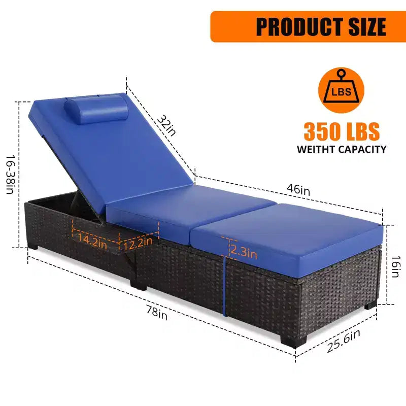 Lettino da Giardino in Rattan per Esterni, Sdraio Reclinabile Regolabile per Piscina con Cuscino, Vimini PE, Lettino Prendisole per Spiaggia, Cortile