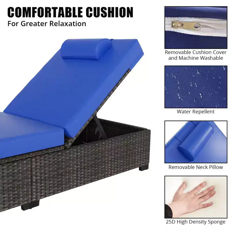 Lettino da Giardino in Rattan per Esterni, Sdraio Reclinabile Regolabile per Piscina con Cuscino, Vimini PE, Lettino Prendisole per Spiaggia, Cortile