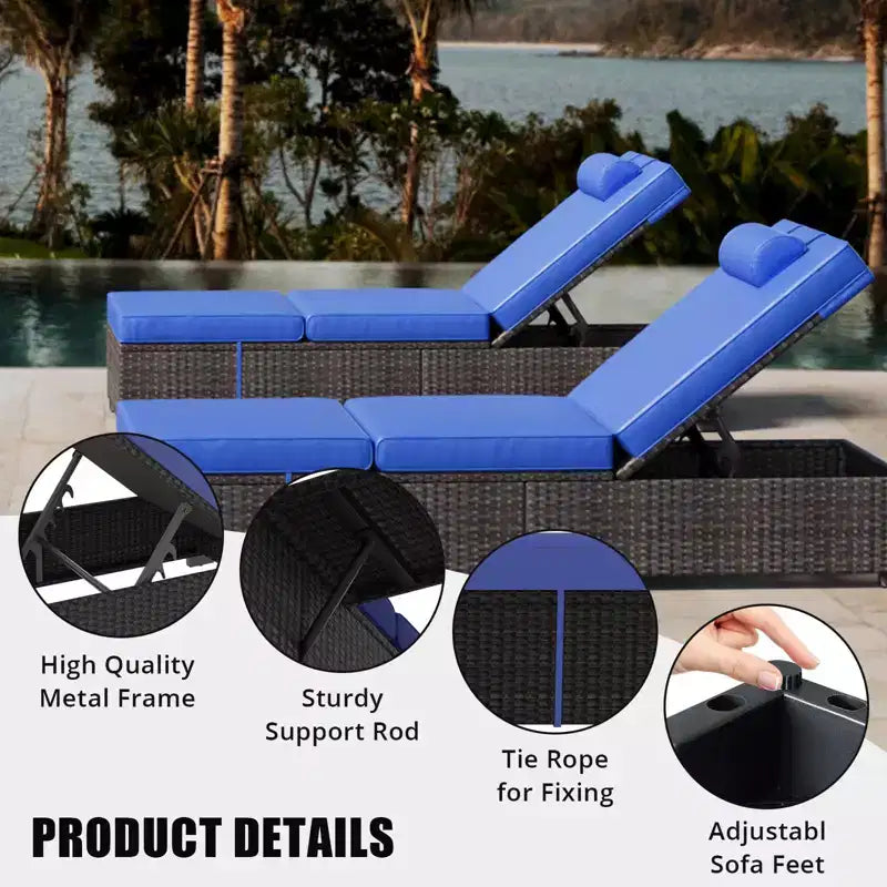 Lettino da Giardino in Rattan per Esterni, Sdraio Reclinabile Regolabile per Piscina con Cuscino, Vimini PE, Lettino Prendisole per Spiaggia, Cortile