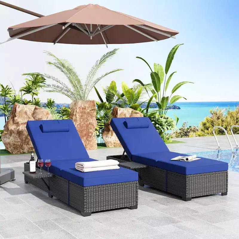 Lettino da Giardino in Rattan per Esterni, Sdraio Reclinabile Regolabile per Piscina con Cuscino, Vimini PE, Lettino Prendisole per Spiaggia, Cortile