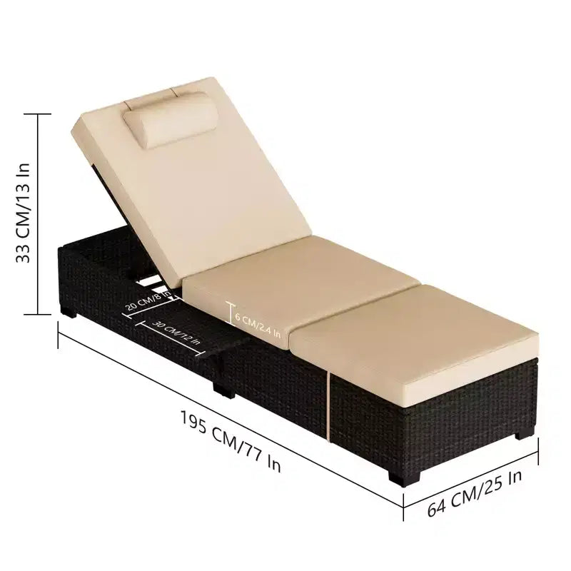 Lettino da Giardino in Rattan per Esterni, Sdraio Reclinabile Regolabile per Piscina con Cuscino, Vimini PE, Lettino Prendisole per Spiaggia, Cortile