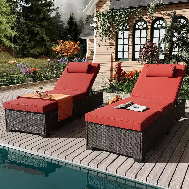 Lettino da Giardino in Rattan per Esterni, Sdraio Reclinabile Regolabile per Piscina con Cuscino, Vimini PE, Lettino Prendisole per Spiaggia, Cortile