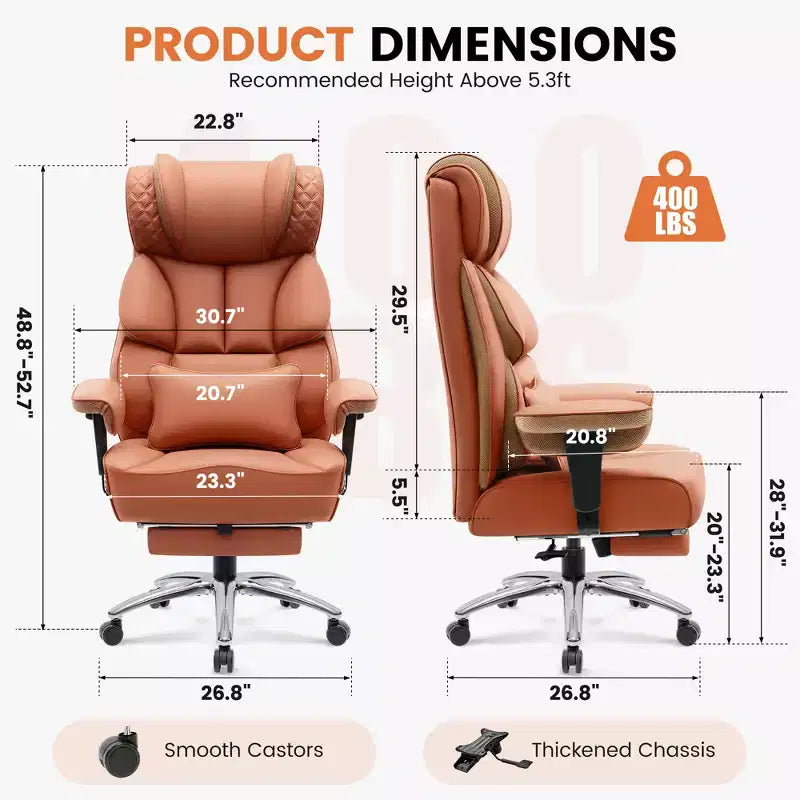 Sedia in pelle grande e alta con poggiapiedi, ampia sedia direzionale ergonomica comoda e con schienale alto e supporto lombare, nera