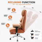 Sedia in pelle grande e alta con poggiapiedi, ampia sedia direzionale ergonomica comoda e con schienale alto e supporto lombare, nera