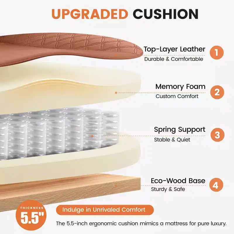 Sedia in pelle grande e alta con poggiapiedi, ampia sedia direzionale ergonomica comoda e con schienale alto e supporto lombare, nera